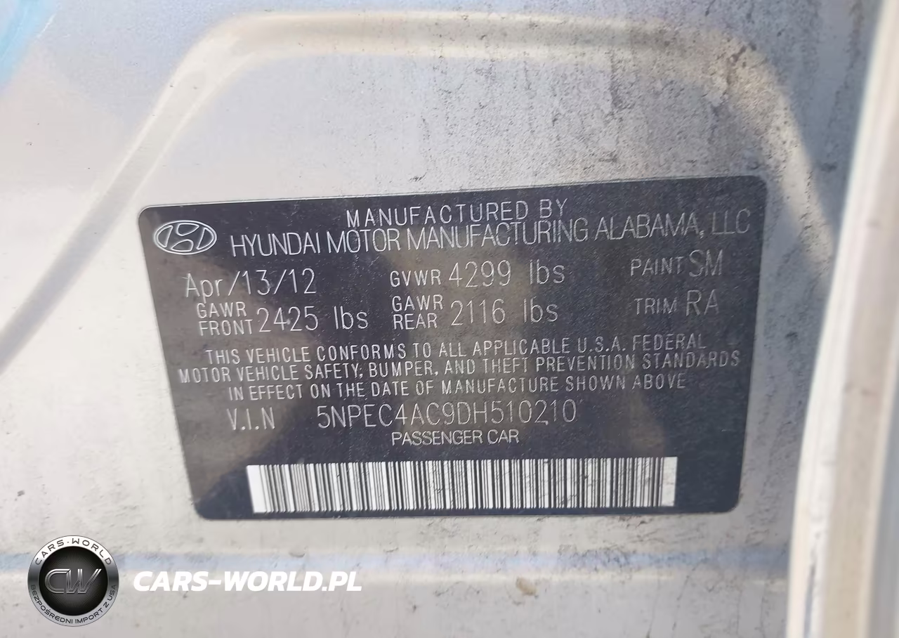 2013 Hyundai Sonata Se VIN:5NPEC4AC9DH510210 - 9