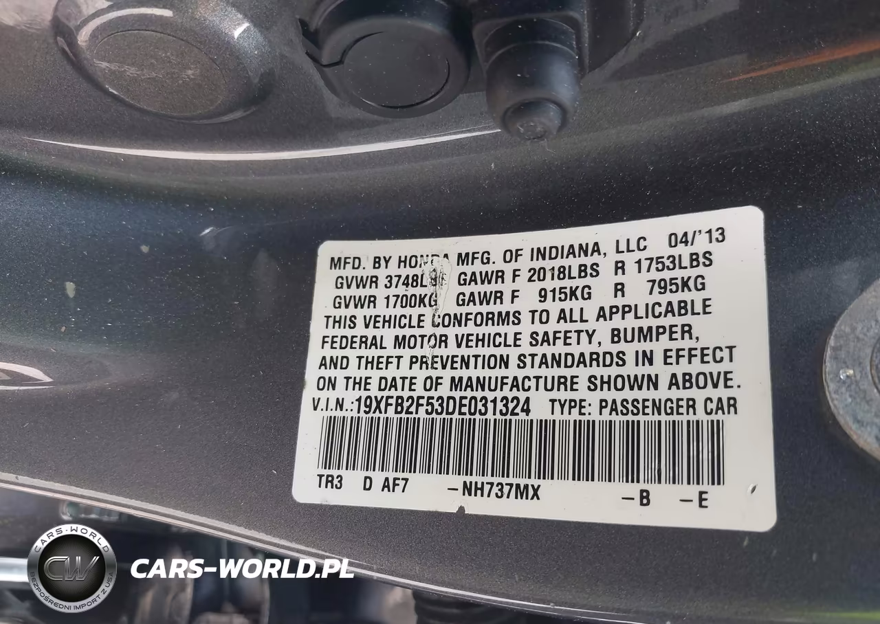 2013 Honda Civic Lx VIN:19XFB2F53DE031324 - 9