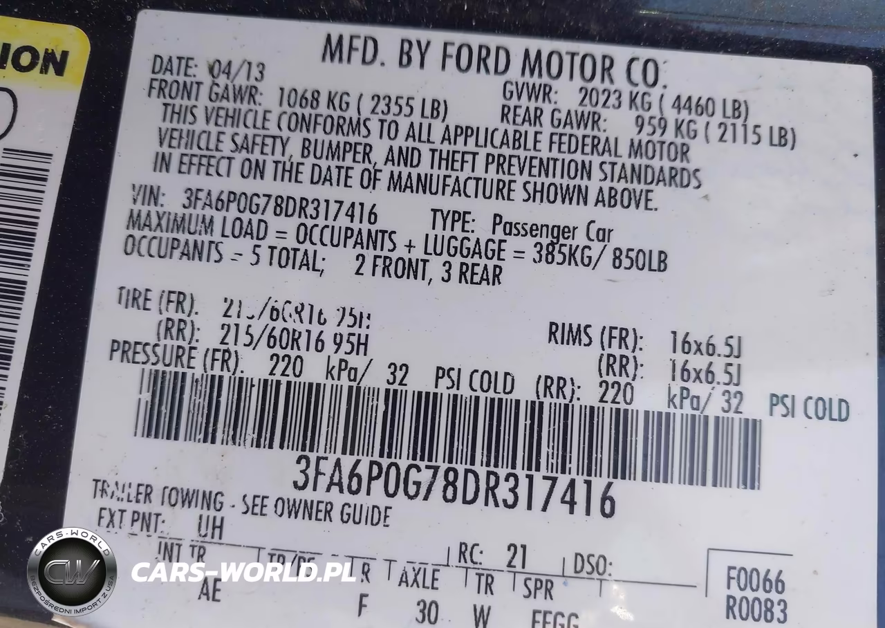 2013 Ford Fusion S VIN:3FA6P0G78DR317416 - 9