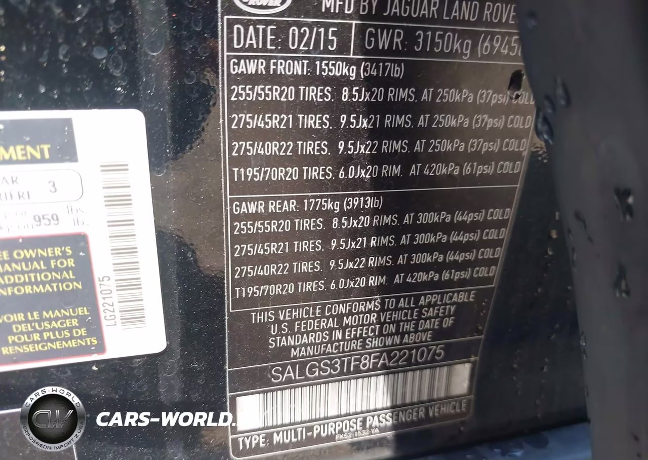 2015 Land Rover Range Rover 5.0L V8 Supercharged VIN:SALGS3TF8FA221075 - 9