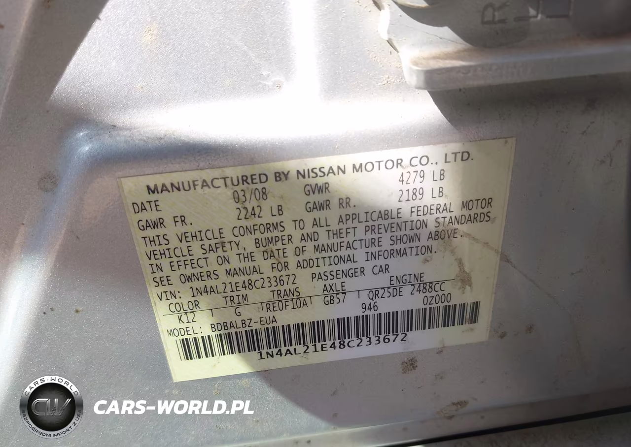 2008 Nissan Altima 2.5 S VIN:1N4AL21E48C233672 - 9