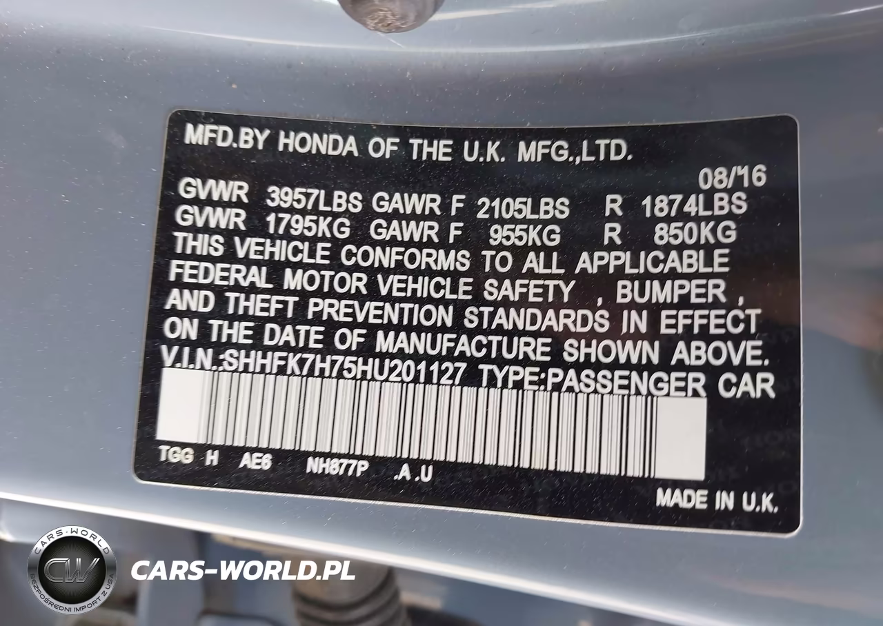 2017 Honda Civic Ex-L VIN:SHHFK7H75HU201127 - 9