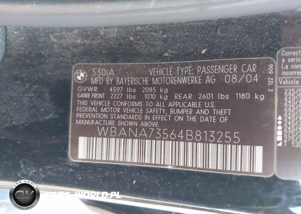 2004 BMW 530I VIN:WBANA73564B813255 - 9