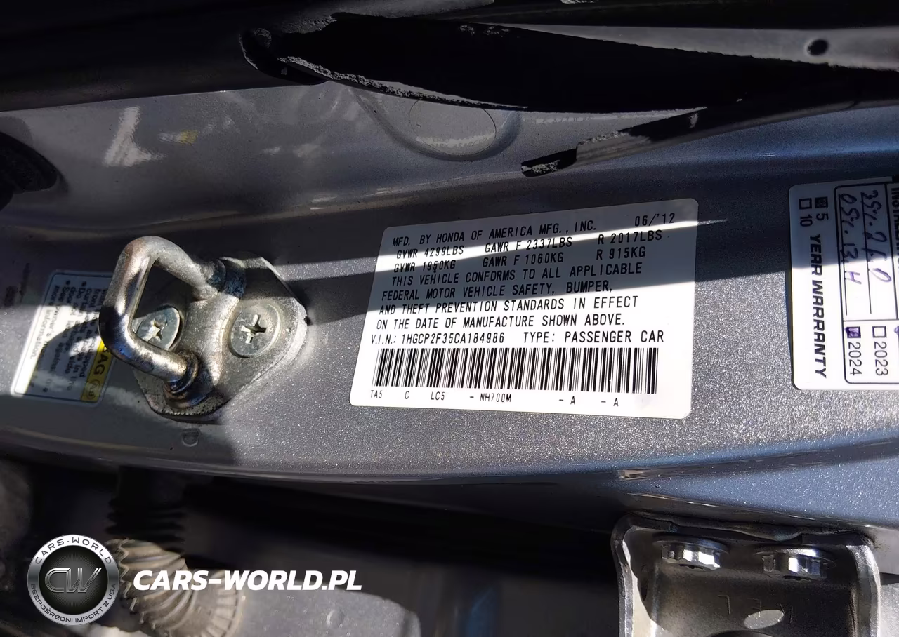 2012 Honda Accord 2.4 Lx VIN:1HGCP2F35CA184986 - 9