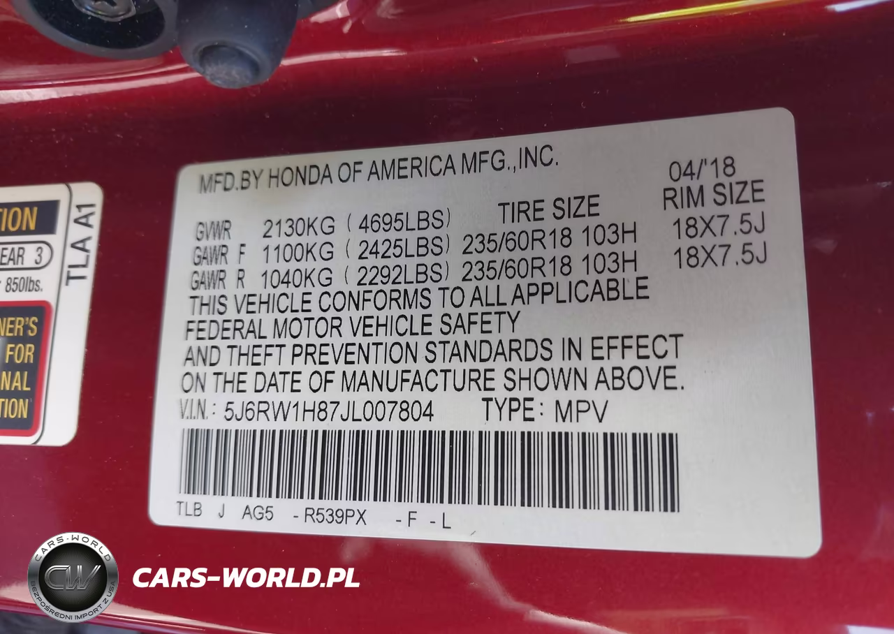 2018 Honda Cr-V Ex-L-Ex-L Navi VIN:5J6RW1H87JL007804 - 9