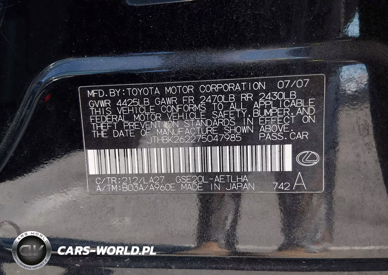 2007 Lexus Is 250 VIN:JTHBK262275047985 - 9