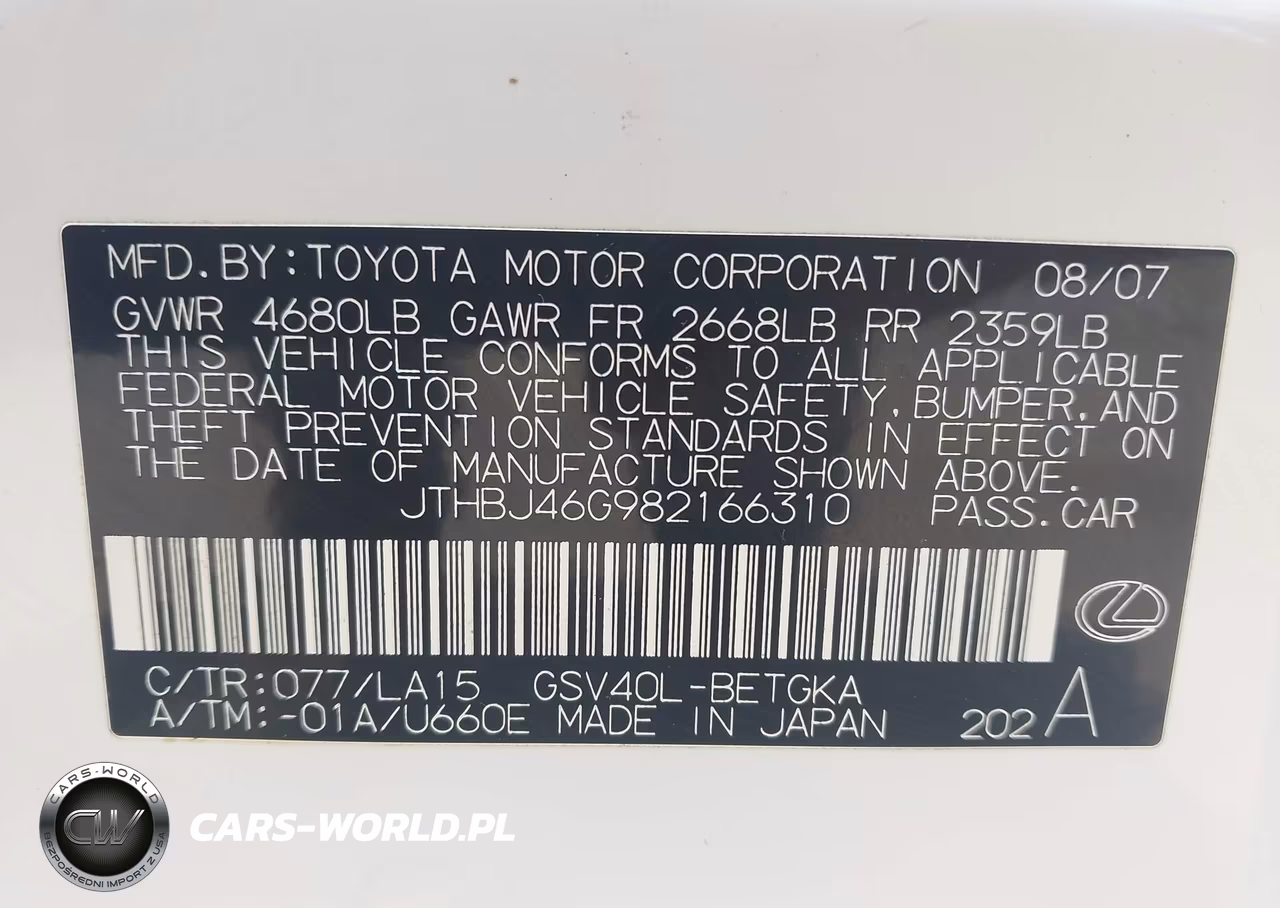 2008 Lexus Es 350 VIN:JTHBJ46G982166310 - 9