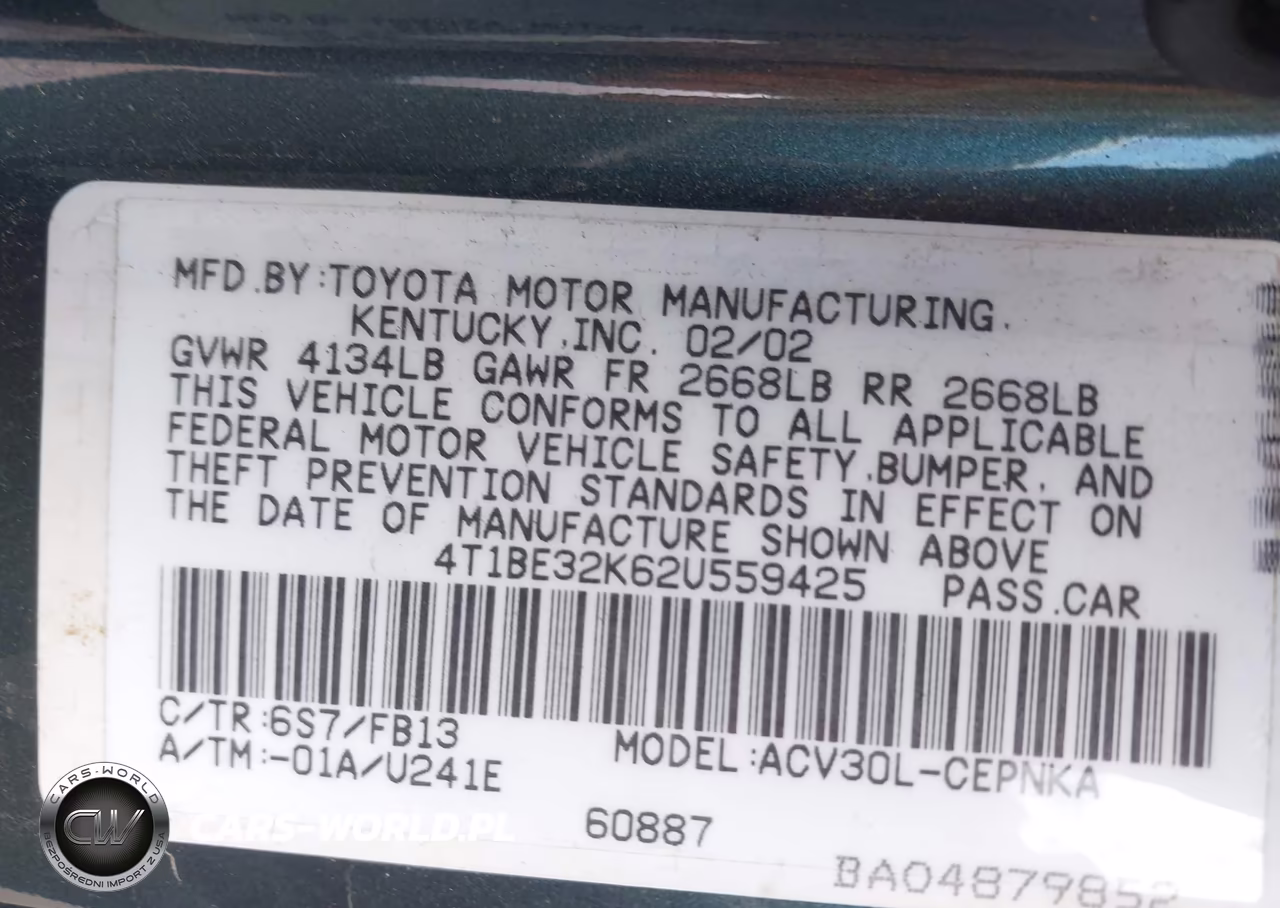 2002 Toyota Camry Le VIN:4T1BE32K62U559425 - 9