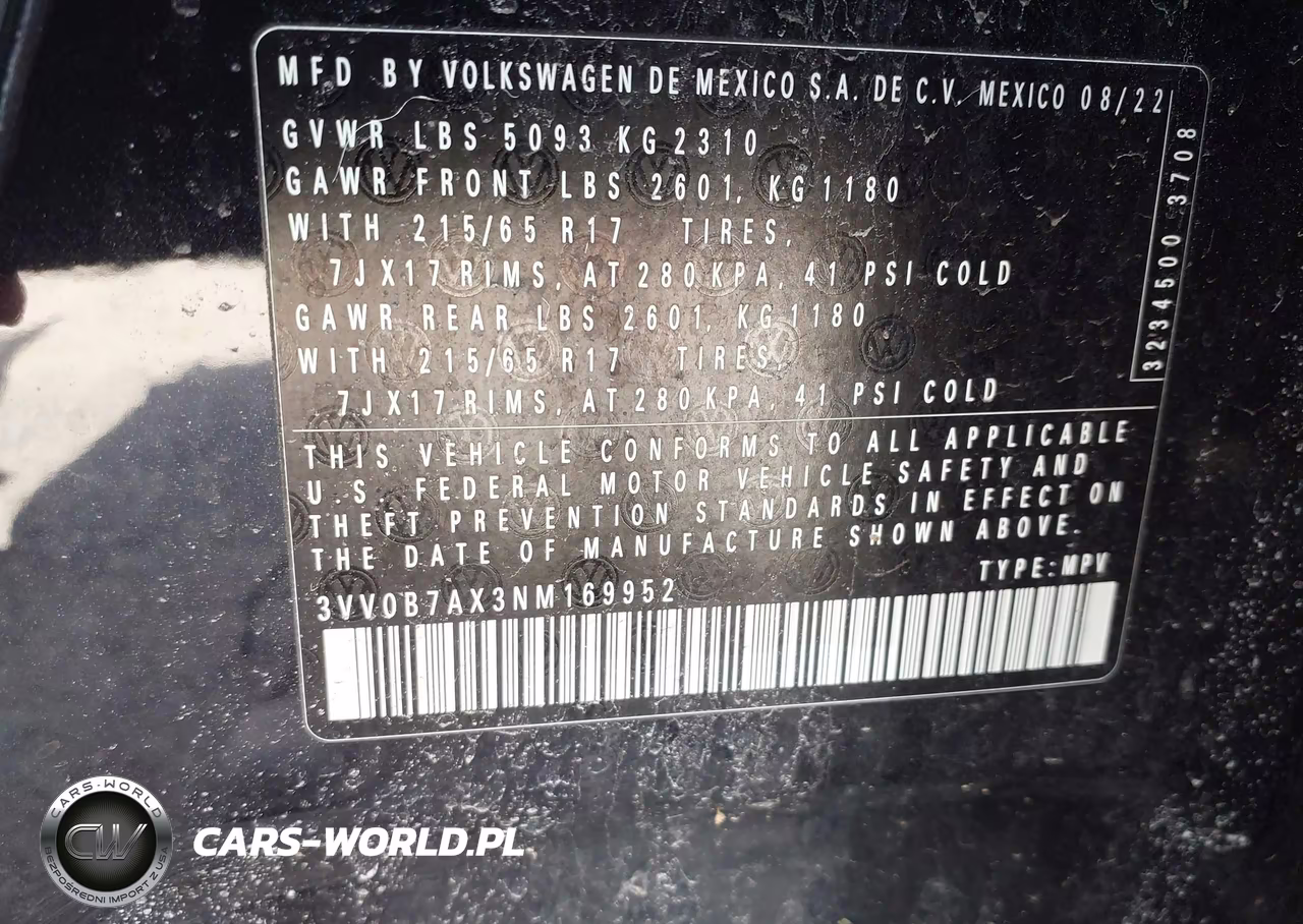 2022 Volkswagen Tiguan 2.0T S VIN:3VV0B7AX3NM169952 - 9