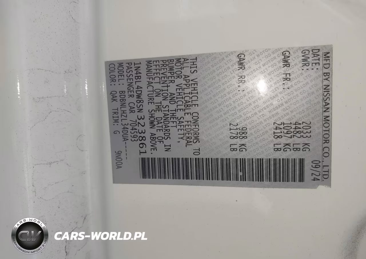 2025 Nissan Altima Sv Awd VIN:1N4BL4DW8SN323861 - 9