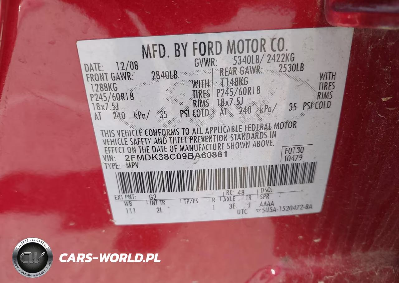 2009 Ford Edge Sel VIN:2FMDK38C09BA60881 - 9