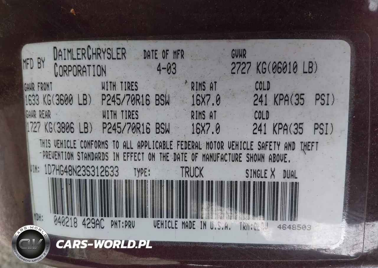 2003 Dodge Dakota Slt VIN:1D7HG48N23S312633 - 9