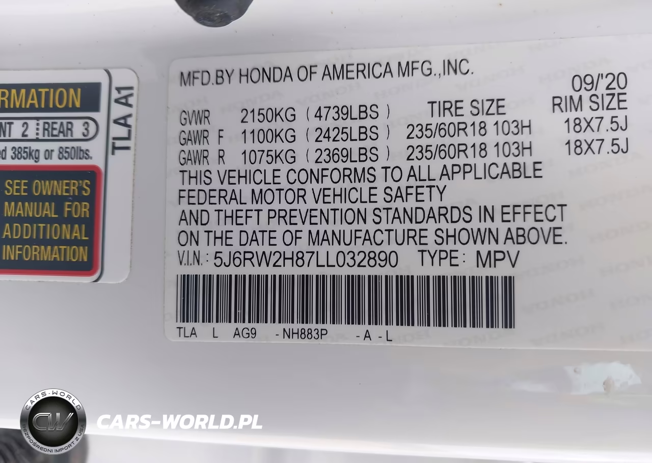 2020 Honda Cr-V Awd Ex-L VIN:5J6RW2H87LL032890 - 9