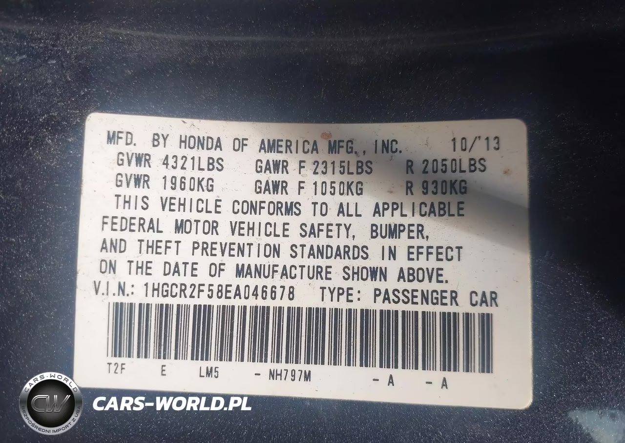 2014 Honda Accord Sport VIN:1HGCR2F58EA046678 - 9