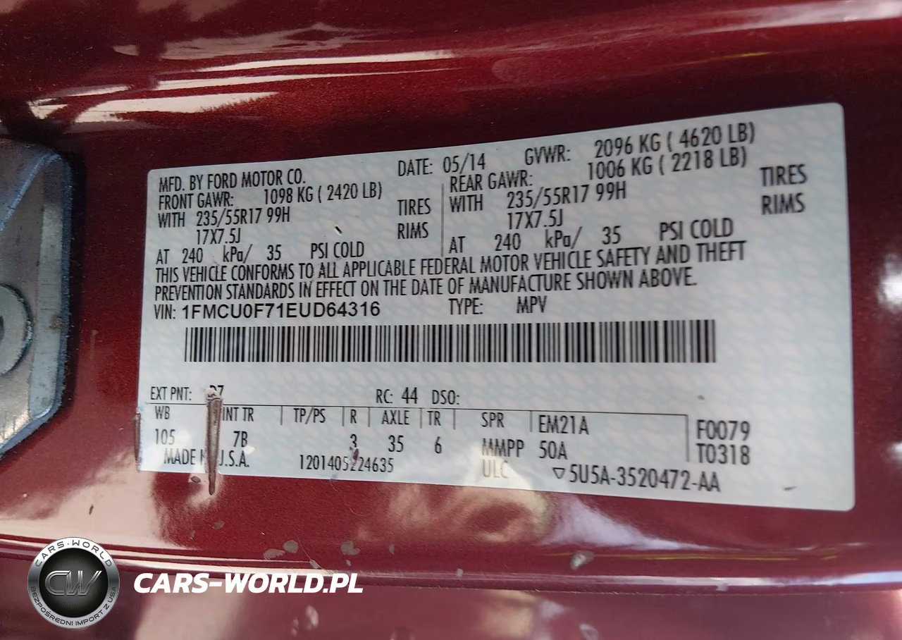 2014 Ford Escape S VIN:1FMCU0F71EUD64316 - 9