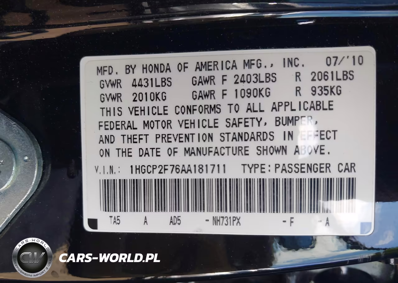 2010 Honda Accord 2.4 Ex VIN:1HGCP2F76AA181711 - 9