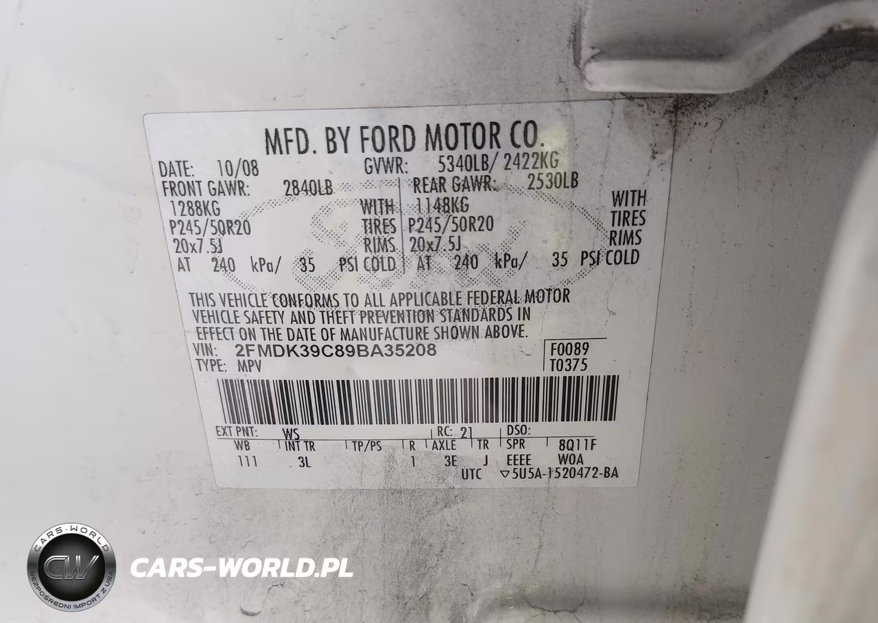 2009 Ford Edge Limited VIN:2FMDK39C89BA35208 - 9