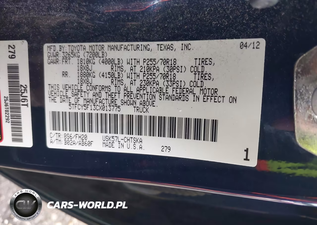 2012 Toyota Tundra Grade 5.7L V8 VIN:5TFCY5F13CX013775 - 9