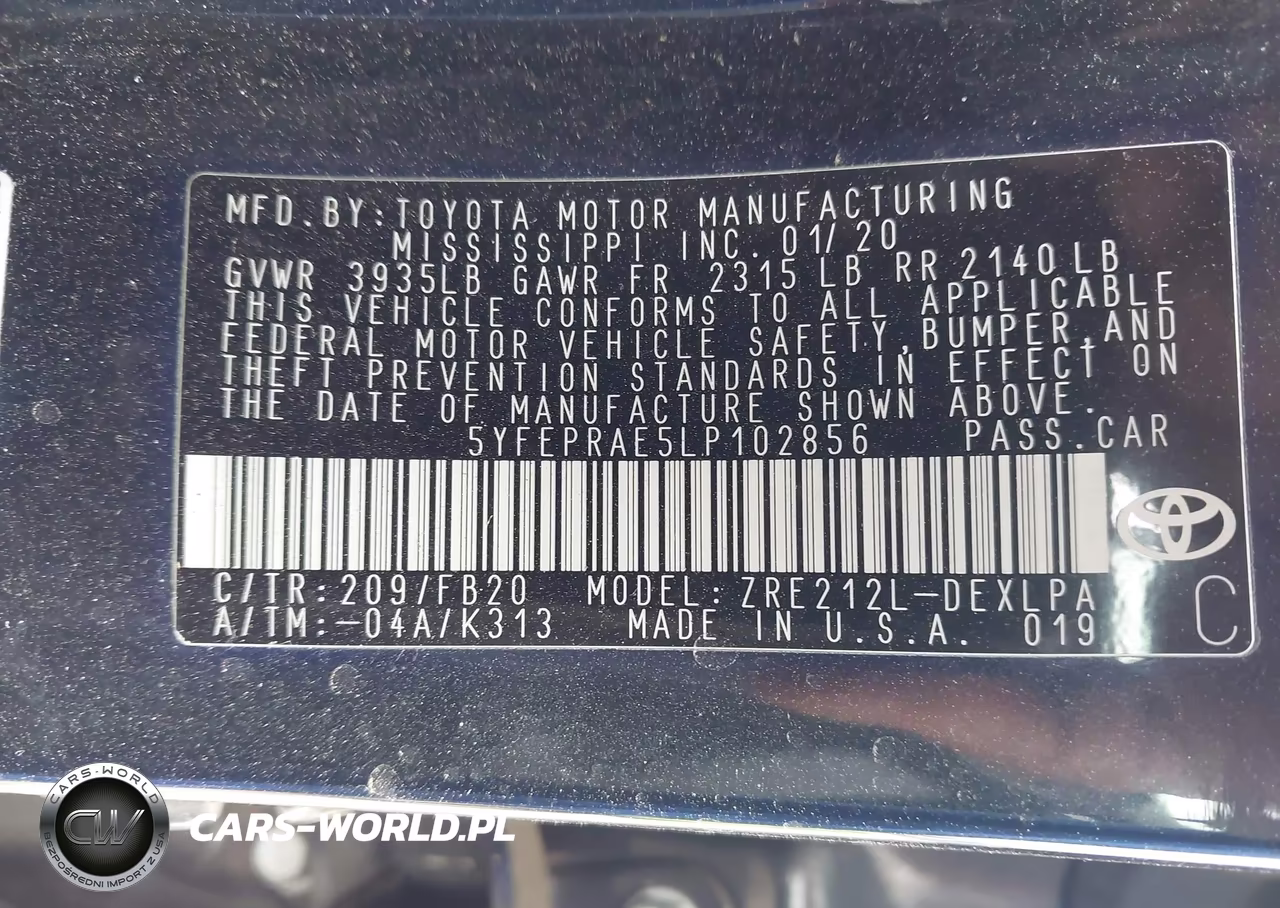 2020 Toyota Corolla Le VIN:5YFEPRAE5LP102856 - 9