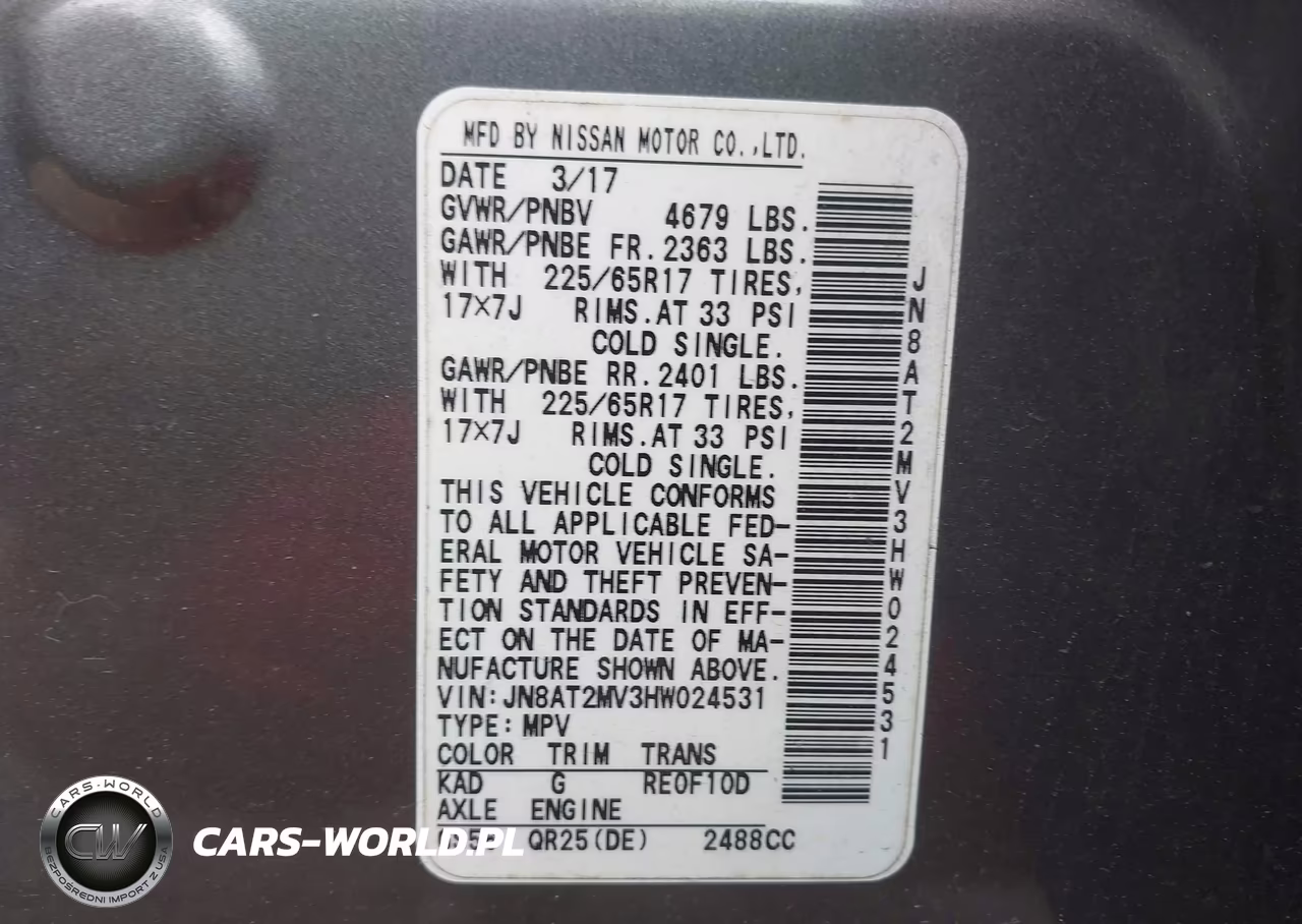 2017 Nissan Rogue Sv VIN:JN8AT2MV3HW024531 - 9