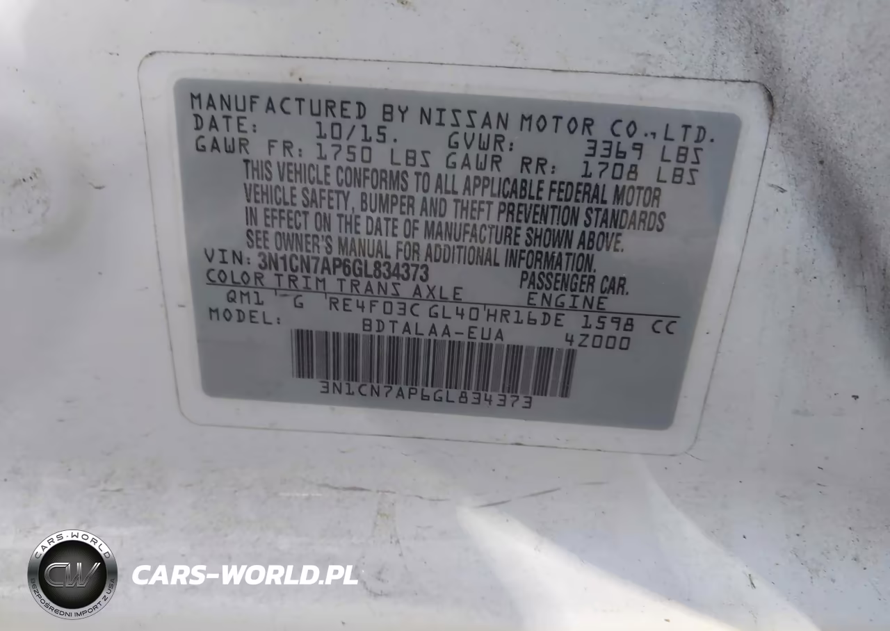 2016 Nissan Versa 1.6 S VIN:3N1CN7AP6GL834373 - 9