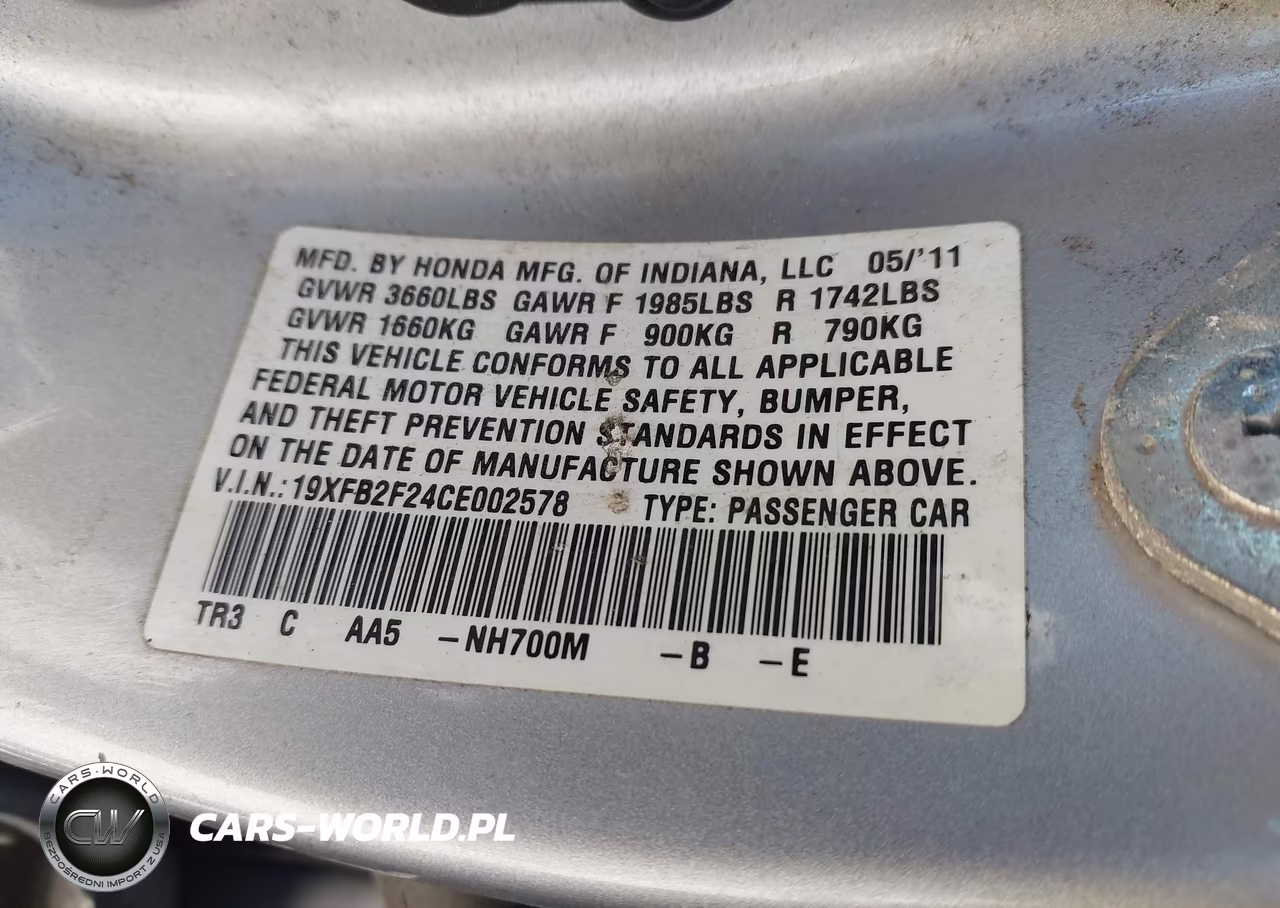 2012 Honda Civic Dx VIN:19XFB2F24CE002578 - 9