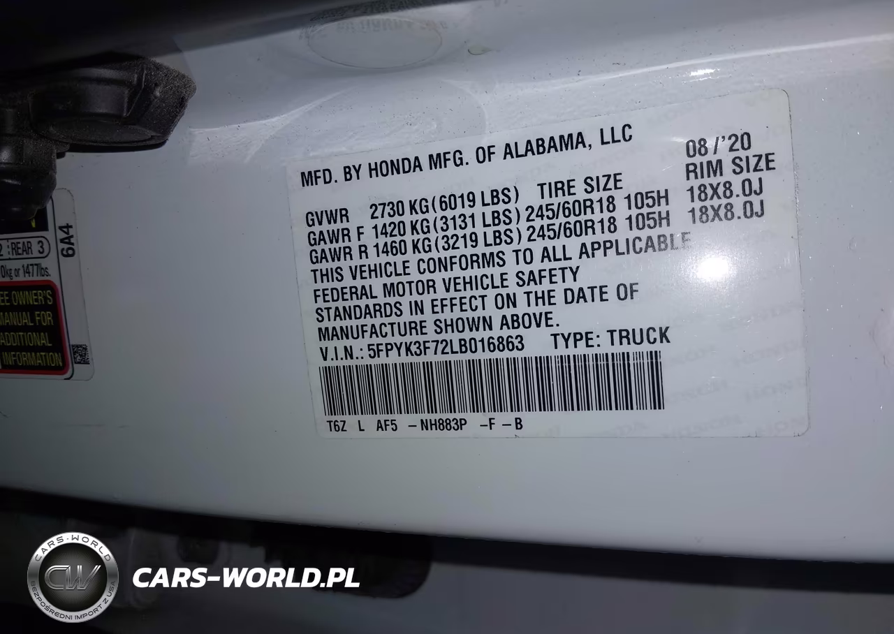 2020 Honda Ridgeline Rtl-E VIN:5FPYK3F72LB016863 - 9