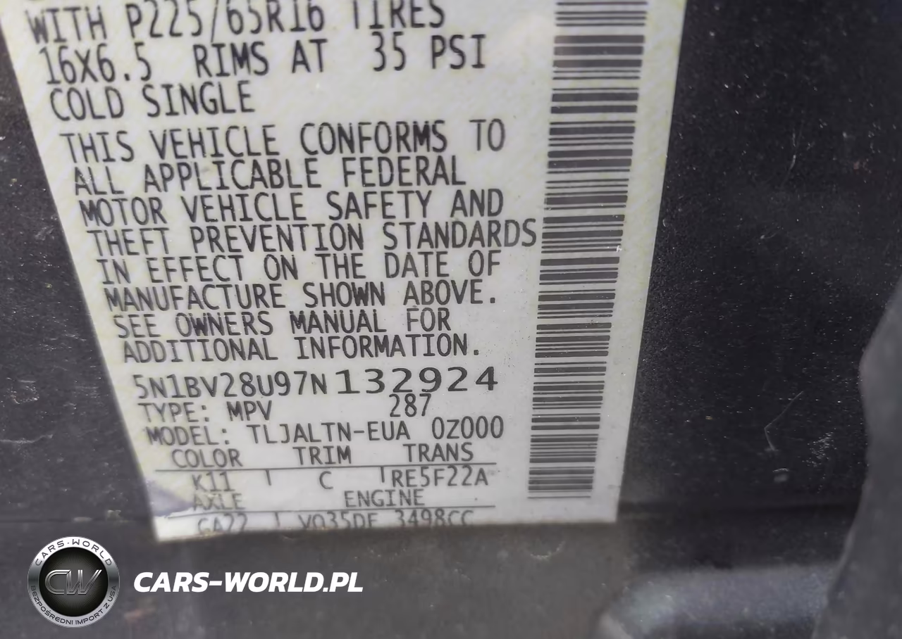 2007 Nissan Quest S-Se-Sl VIN:5N1BV28U97N132924 - 9