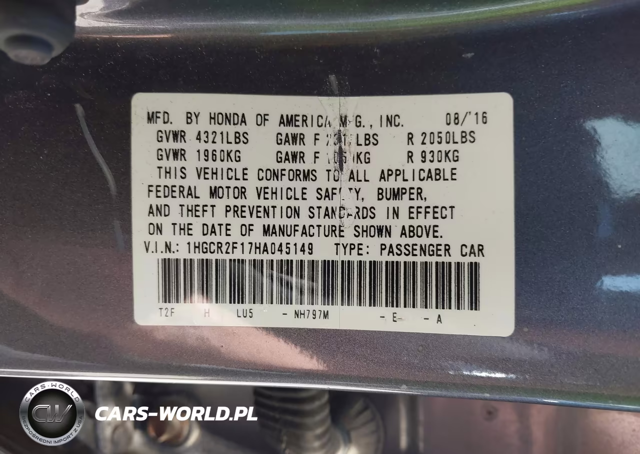 2017 Honda Accord Sport Se VIN:1HGCR2F17HA045149 - 9