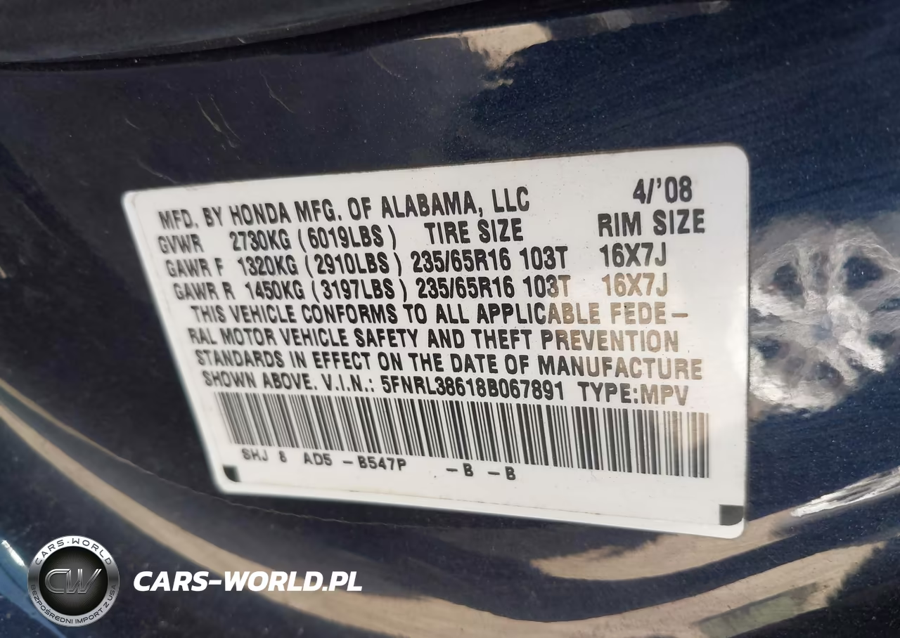 2008 Honda Odyssey Ex-L VIN:5FNRL38618B067891 - 9