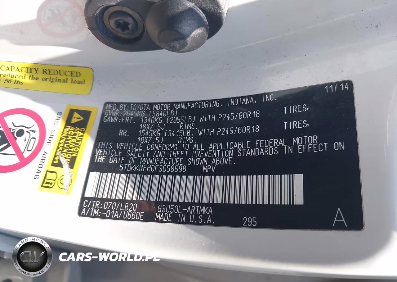 2015 Toyota Highlander Xle V6 VIN:5TDKKRFH0FS058698 - 9