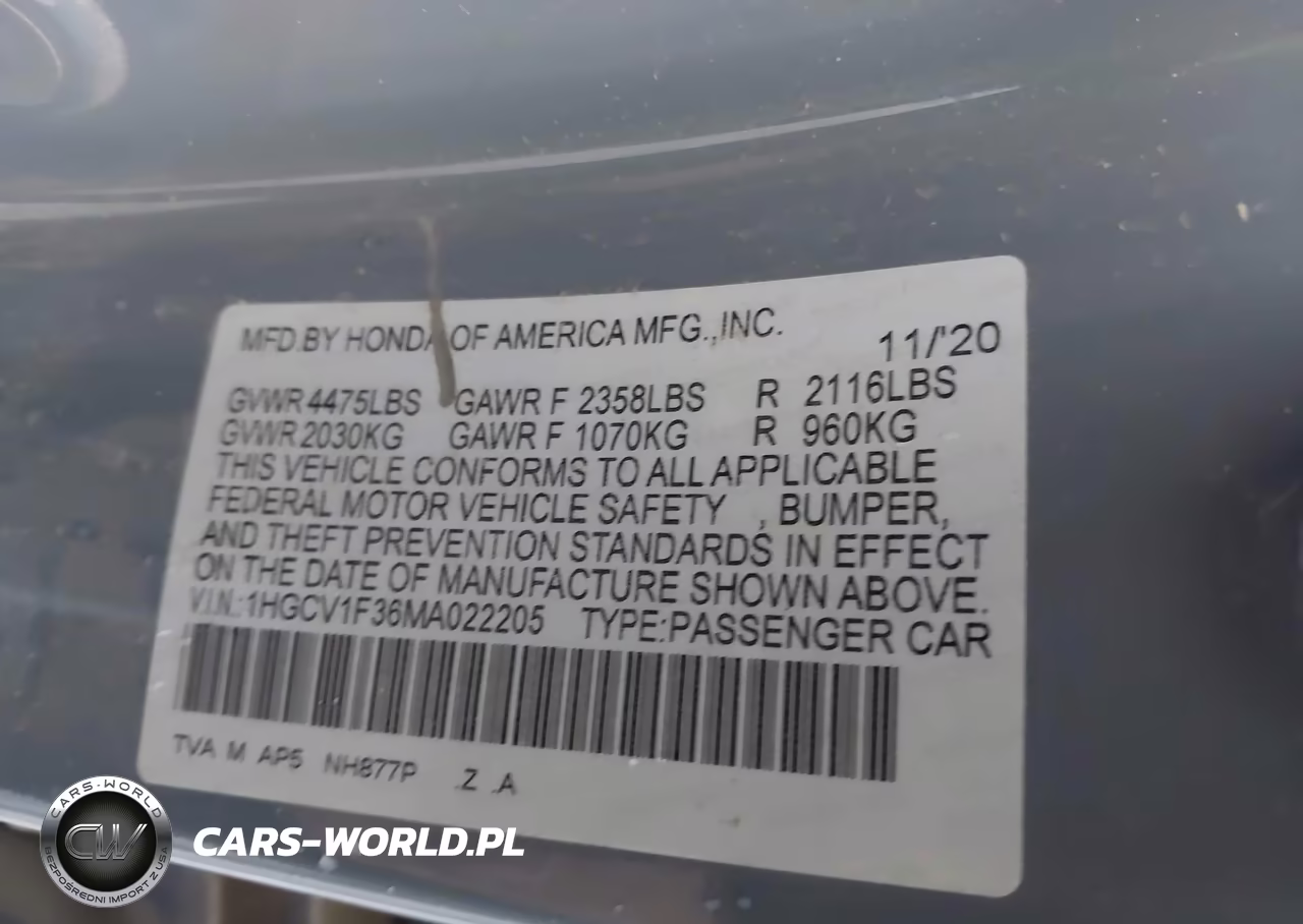 2021 Honda Accord Sport VIN:1HGCV1F36MA022205 - 9
