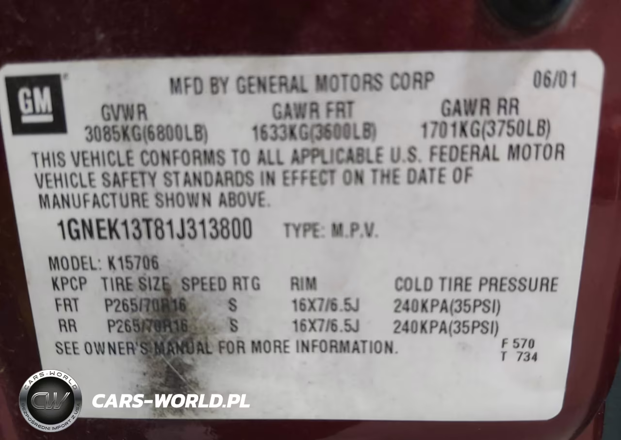 2001 Chevrolet Tahoe Ls VIN:1GNEK13T81J313800 - 9