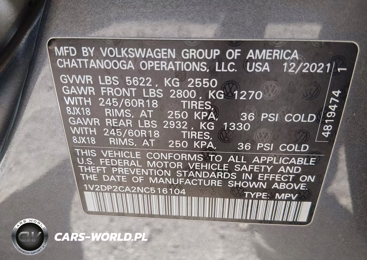 2022 Volkswagen Atlas 2.0T Se VIN:1V2DP2CA2NC516104 - 9