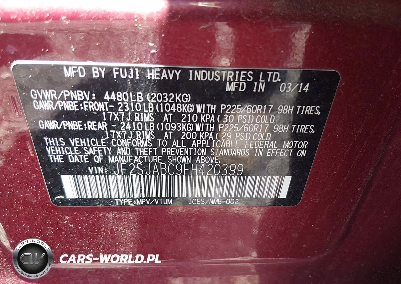 2015 Subaru Forester 2.5I VIN:JF2SJABC9FH420399 - 9