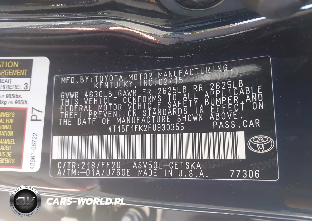 2015 Toyota Camry Se VIN:4T1BF1FK2FU930355 - 9