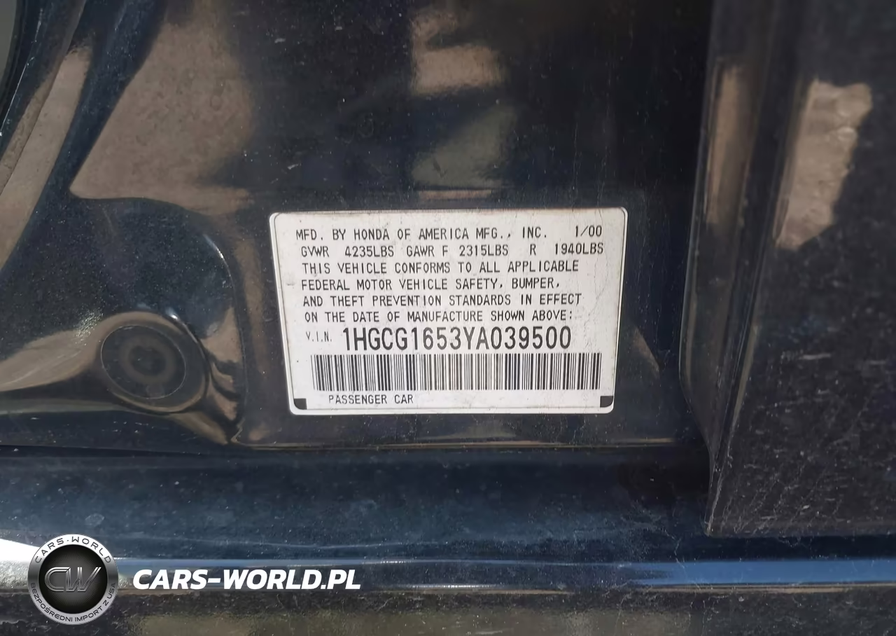 2000 Honda Accord 3.0 Ex VIN:1HGCG1653YA039500 - 9