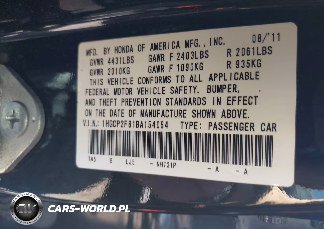 2011 Honda Accord 2.4 Ex-L VIN:1HGCP2F81BA154054 - 9