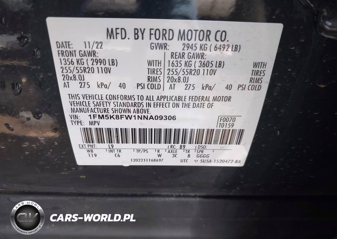 2022 Ford Explorer Limited VIN:1FM5K8FW1NNA09306 - 9