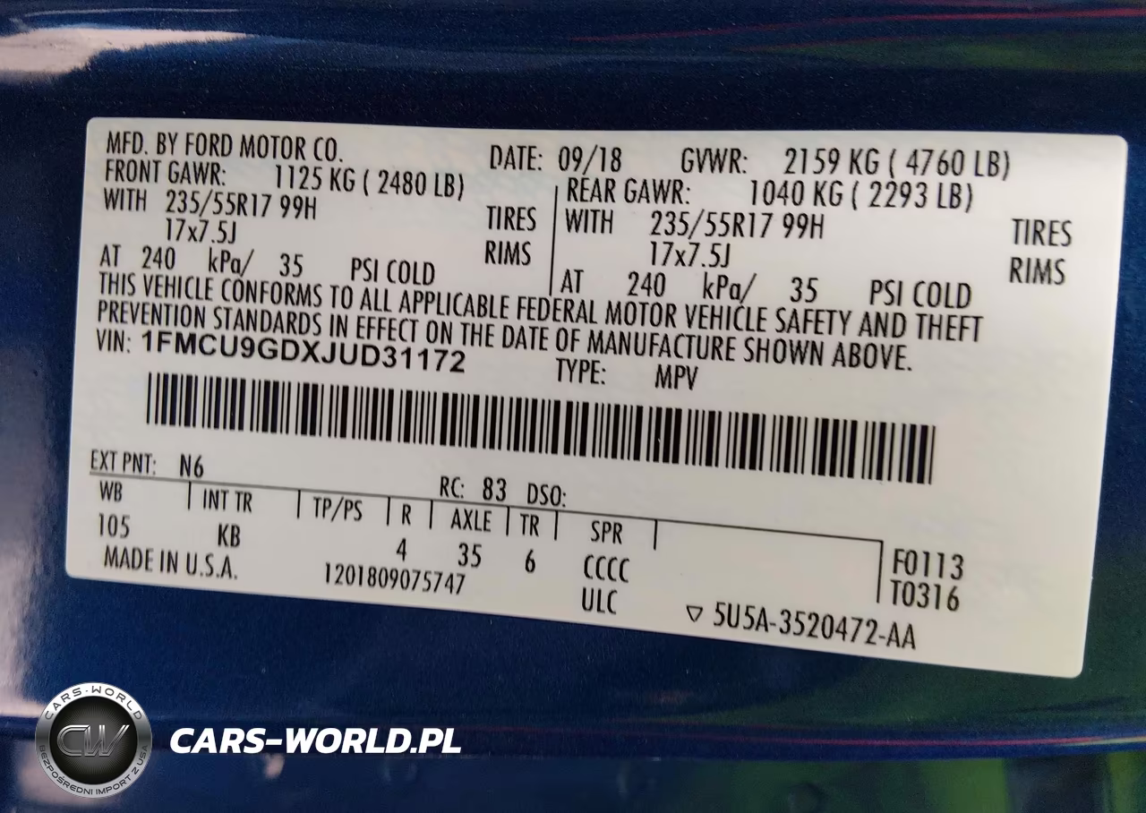 2018 Ford Escape Se VIN:1FMCU9GDXJUD31172 - 9