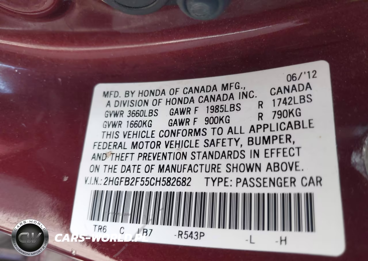 2012 Honda Civic Lx VIN:2HGFB2F55CH582682 - 9