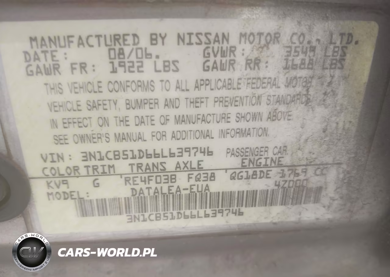 2006 Nissan Sentra 1.8S VIN:3N1CB51D66L639746 - 9