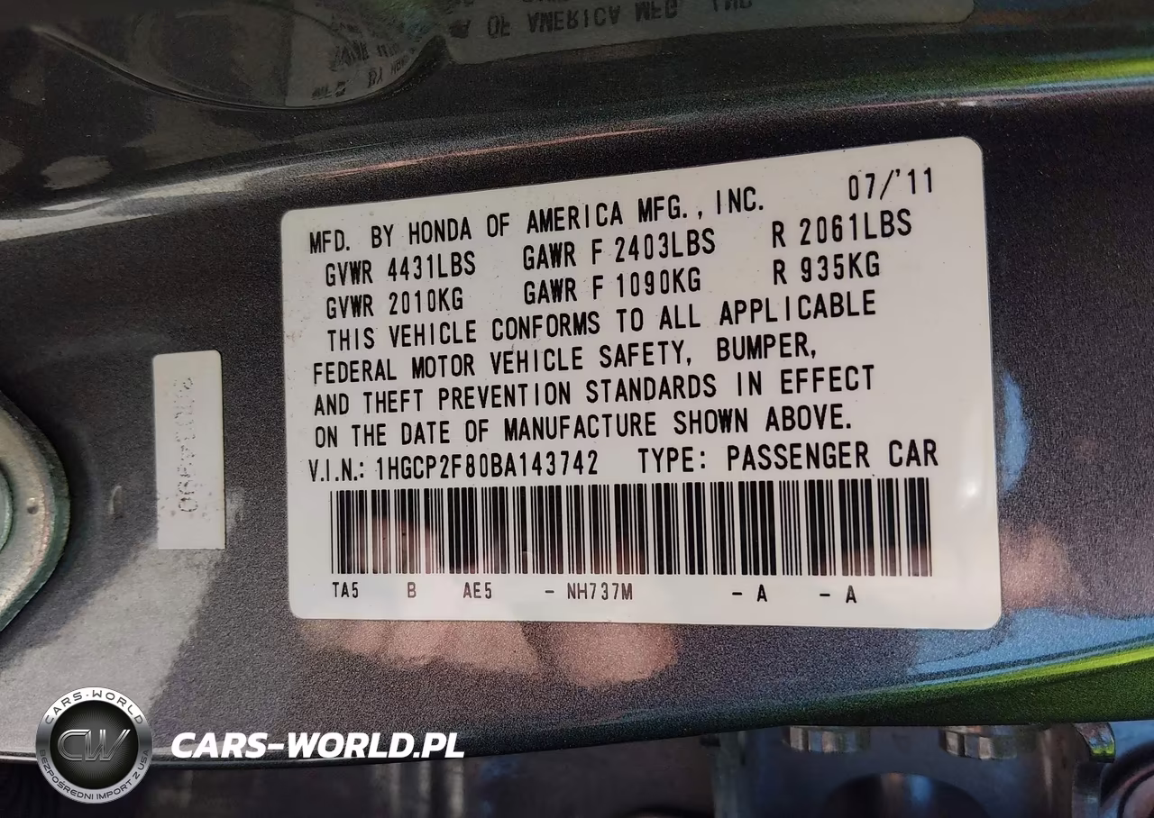 2011 Honda Accord 2.4 Ex-L VIN:1HGCP2F80BA143742 - 9