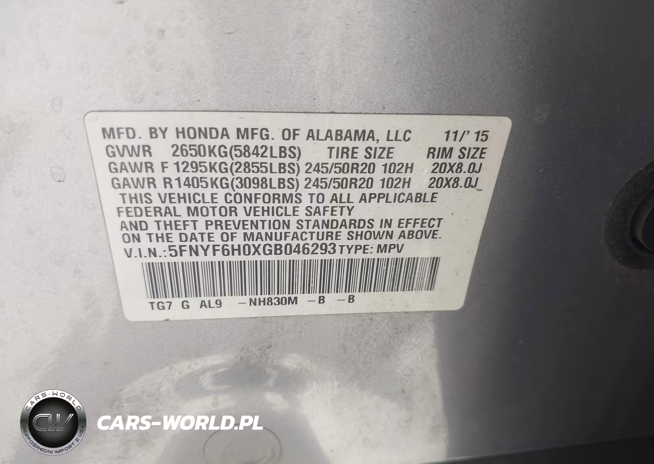 2016 Honda Pilot Elite VIN:5FNYF6H0XGB046293 - 9