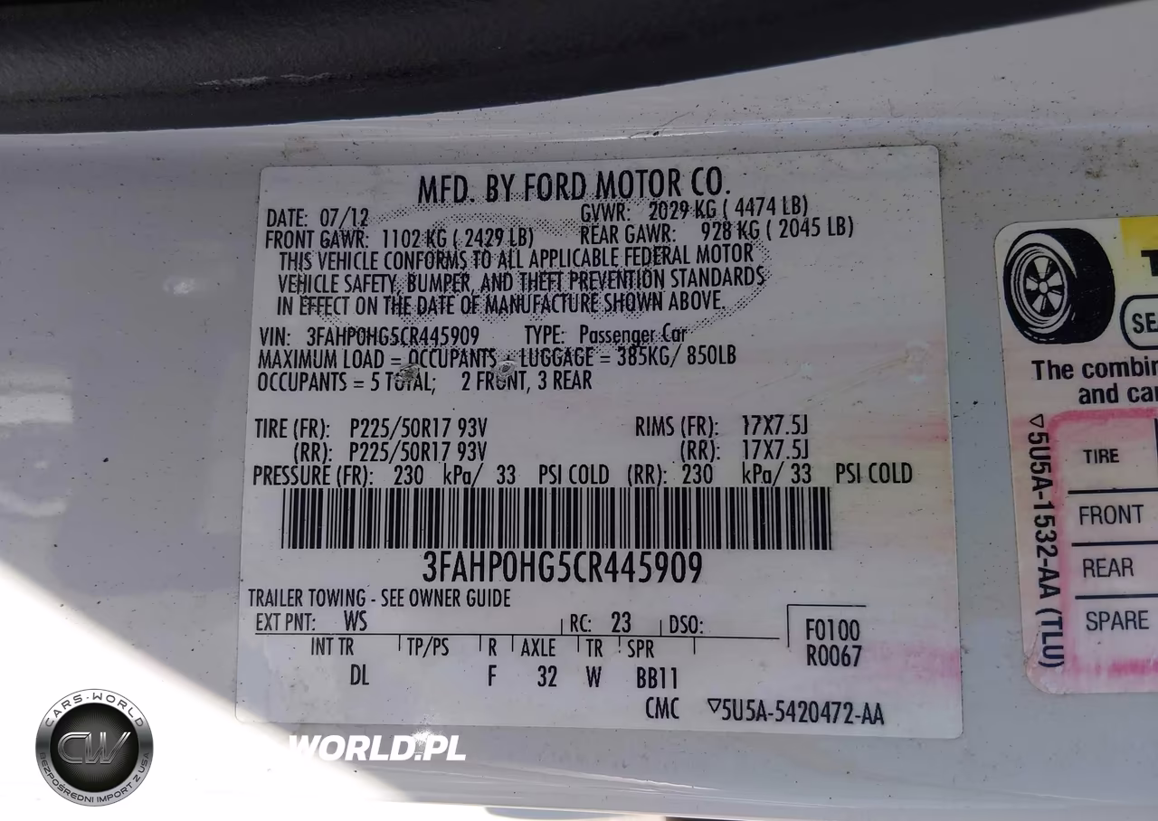 2012 Ford Fusion Se VIN:3FAHP0HG5CR445909 - 9