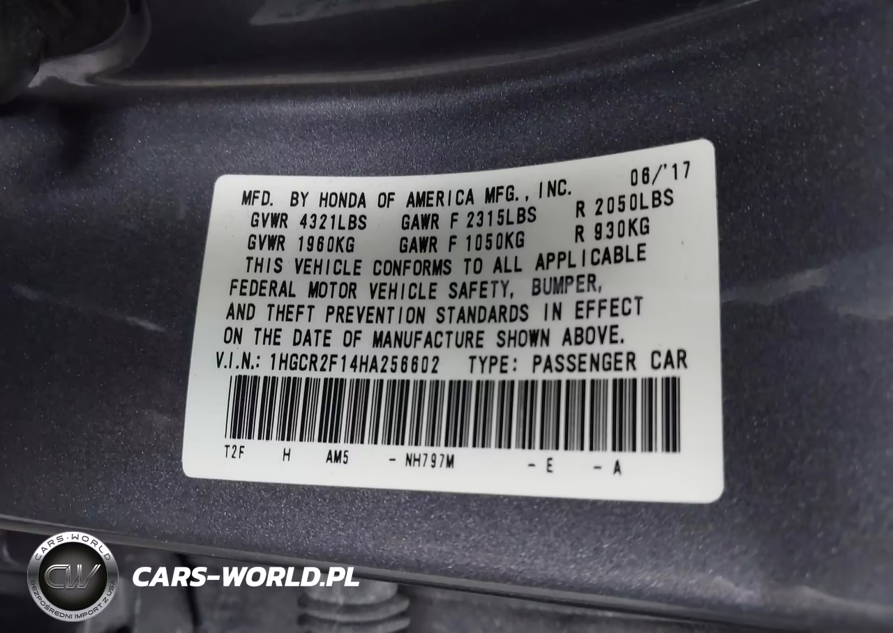 2017 Honda Accord Sport Se VIN:1HGCR2F14HA256602 - 9