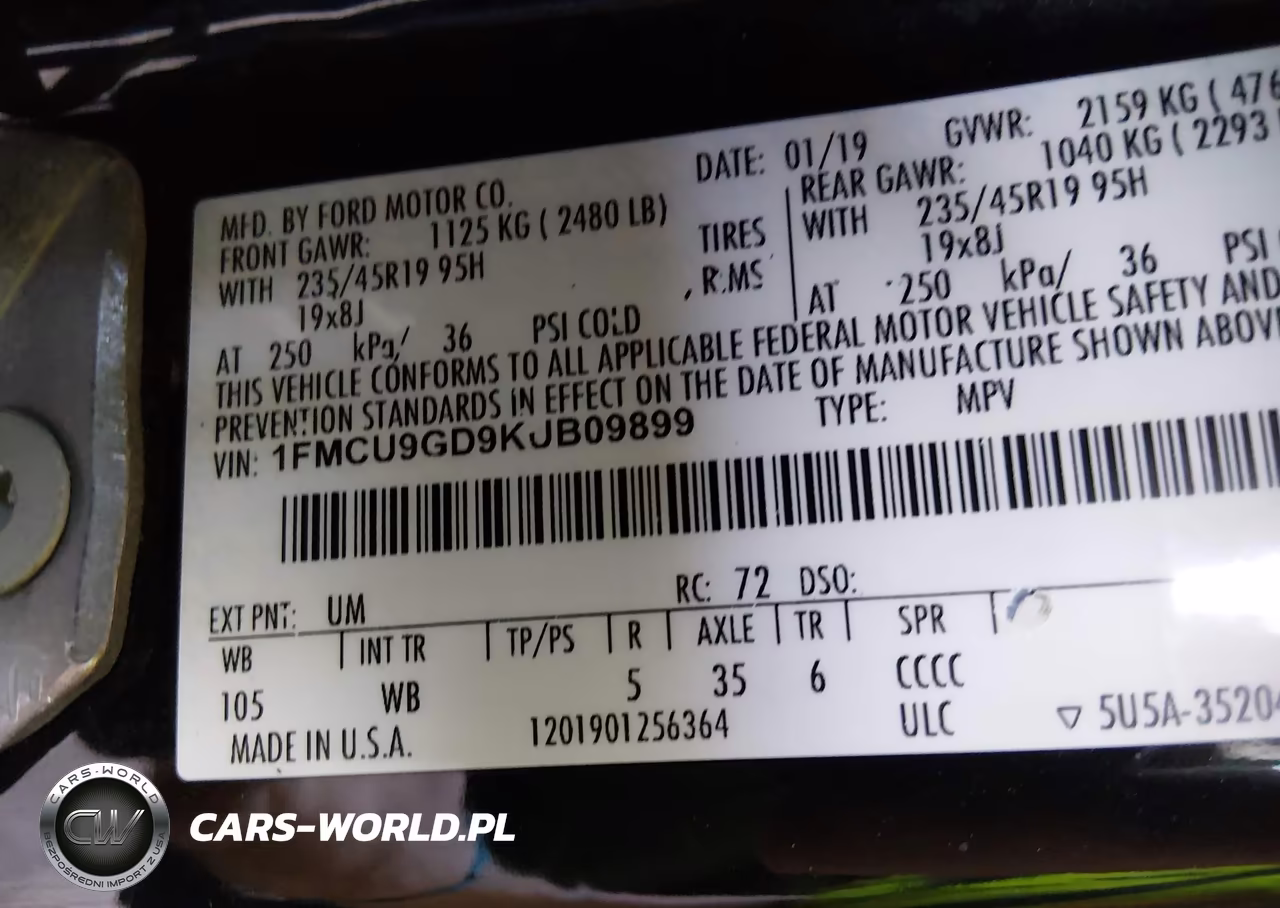 2019 Ford Escape Se VIN:1FMCU9GD9KUB09899 - 9