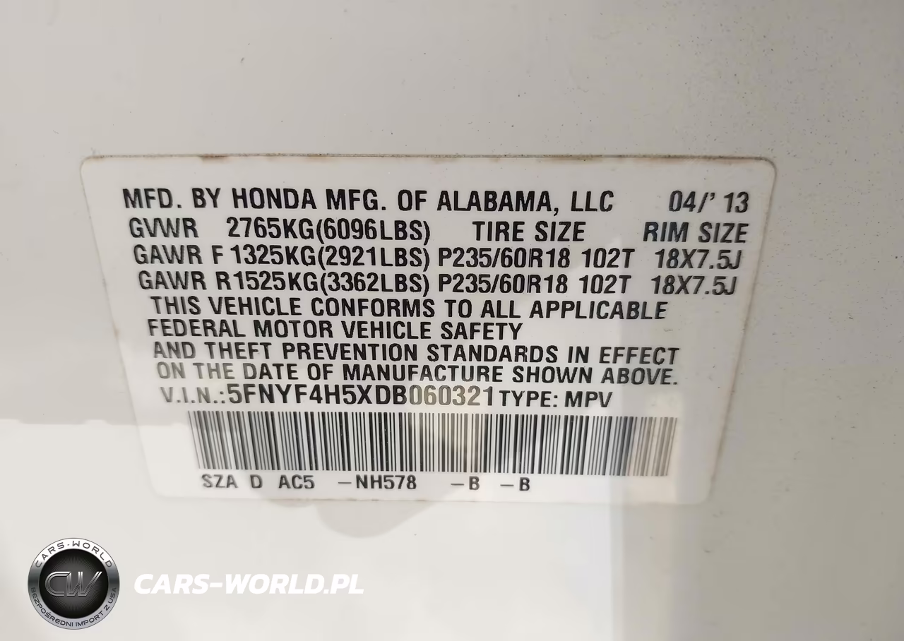 2013 Honda Pilot Ex-L VIN:5FNYF4H5XDB060321 - 9