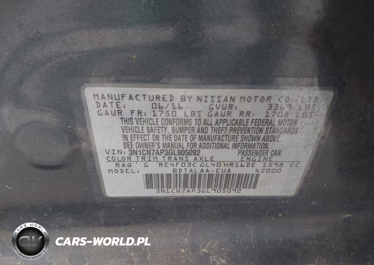 2016 Nissan Versa 1.6 S VIN:3N1CN7AP3GL905092 - 9