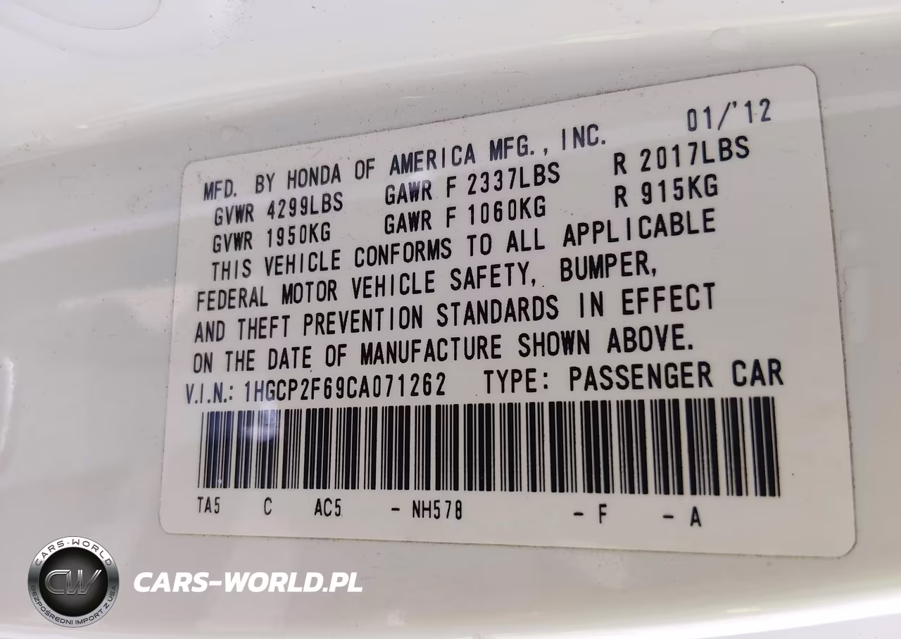 2012 Honda Accord 2.4 Se VIN:1HGCP2F69CA071262 - 9